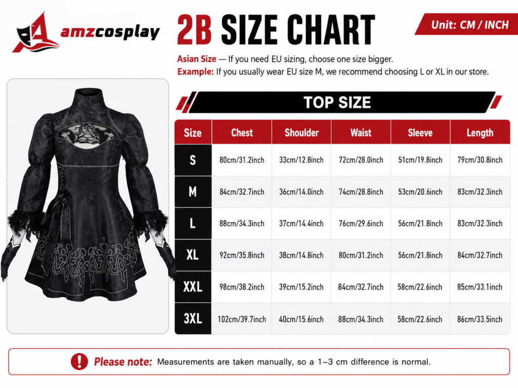 2B NieR:Automata cosplay costume size chart