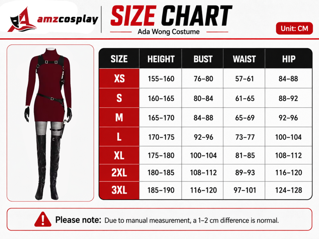 Ada Wong Resident Evil 4 cosplay costume size chart