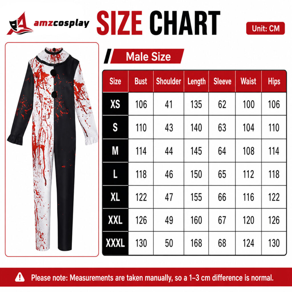 Art the Clown Terrifier 2 cosplay costume size chart