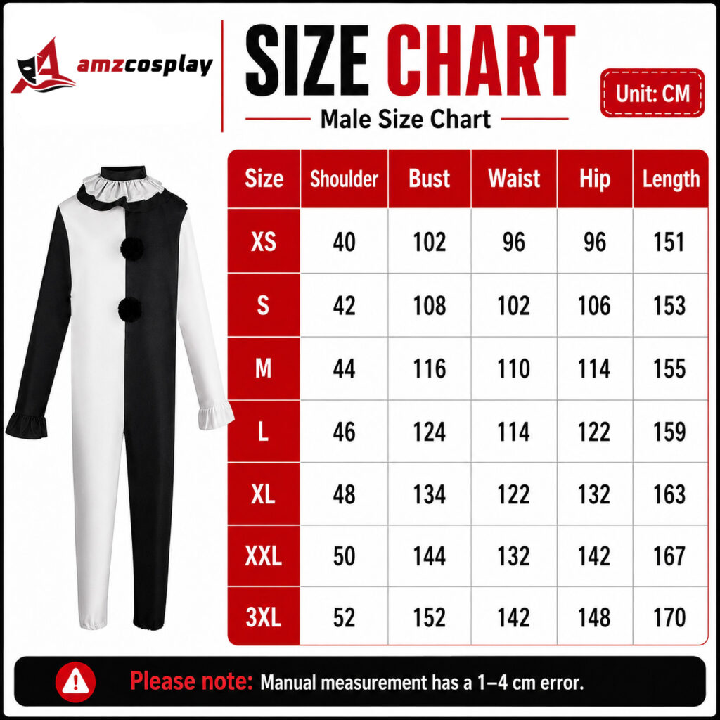 Art the Clown v2 Terrifier 2 cosplay costume male size chart
