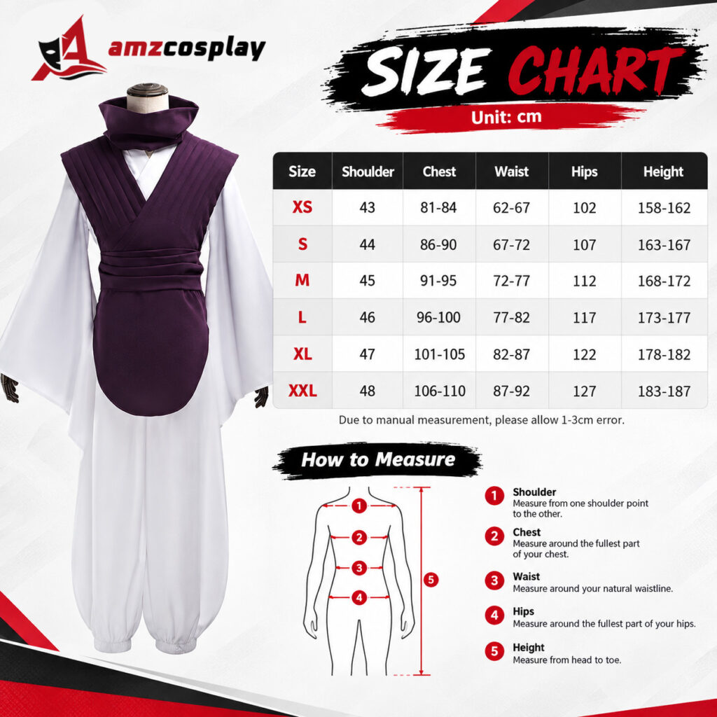 Choso Jujutsu Kaisen cosplay costume size chart