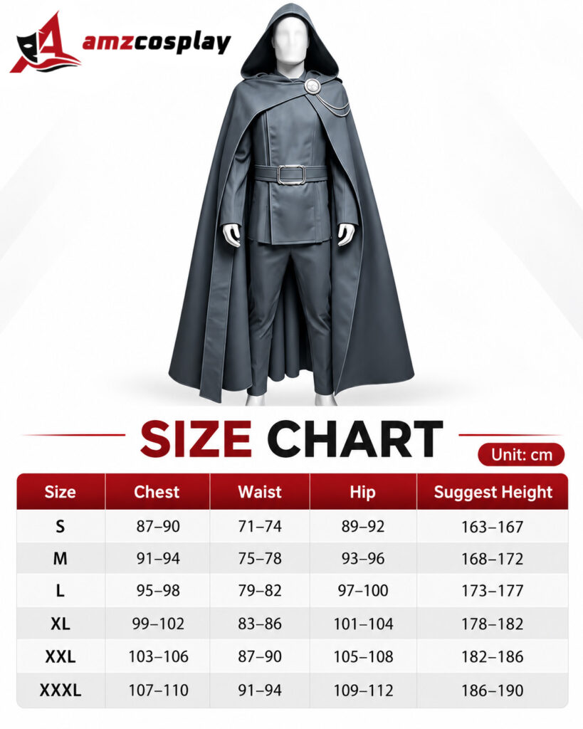 Doctor Doom V1 Doomsday cosplay costume size chart