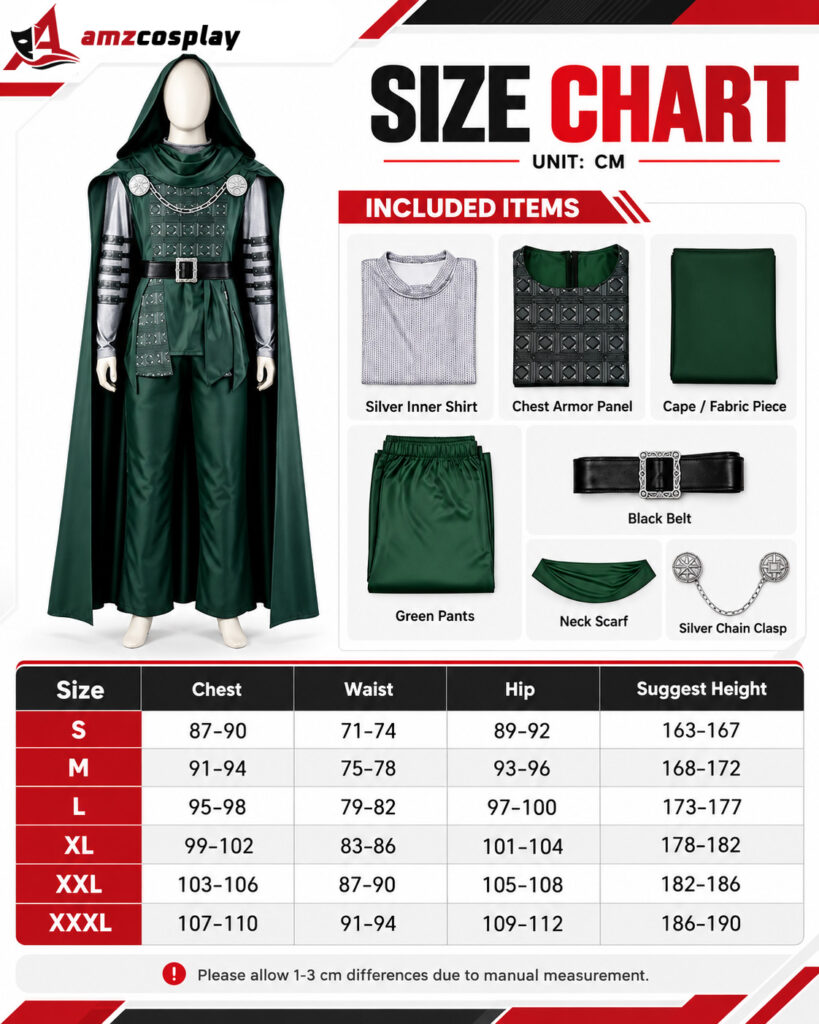 Doctor Doom V2 Doomsday cosplay costume size chart