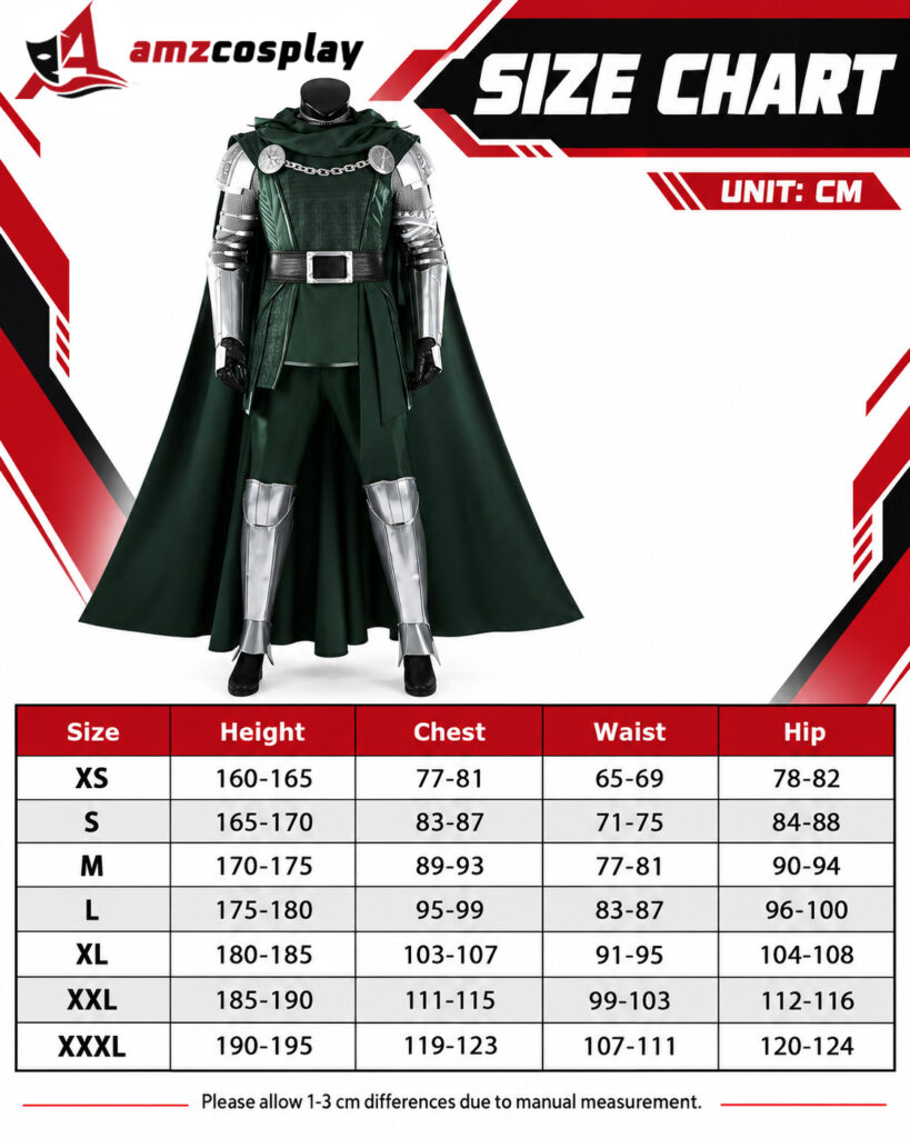 Doctor Doom V3 Doomsday cosplay costume size chart