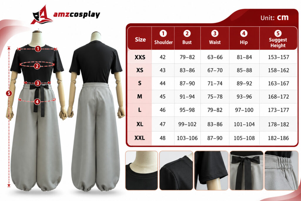 Fushiguro Toji Jujutsu Kaisen cosplay costume size chart