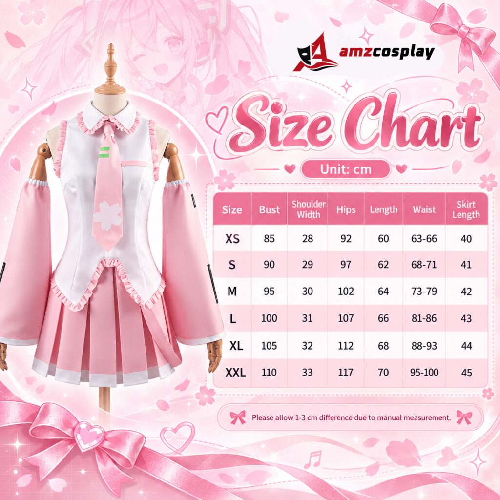 Hatsune Miku V3 pink cosplay costume size chart