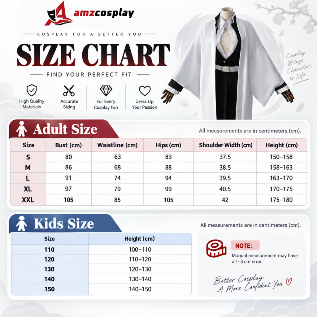 Kanroji Mitsuri Demon Slayer cosplay costume size chart