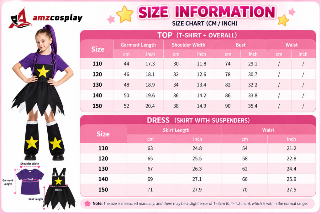 Lily Lovebraids V2 Poppy Playtime kids cosplay costume size chart