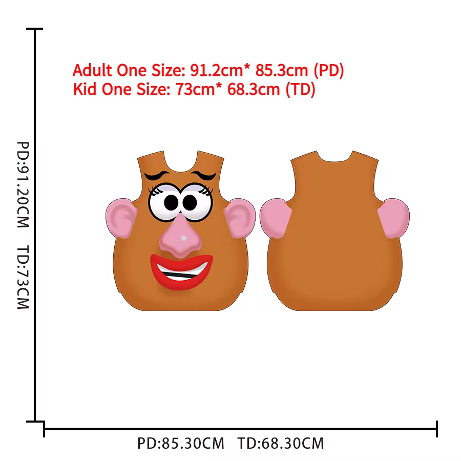 Mrs and Mr Potato Head Toy Story cosplay costume size chart
