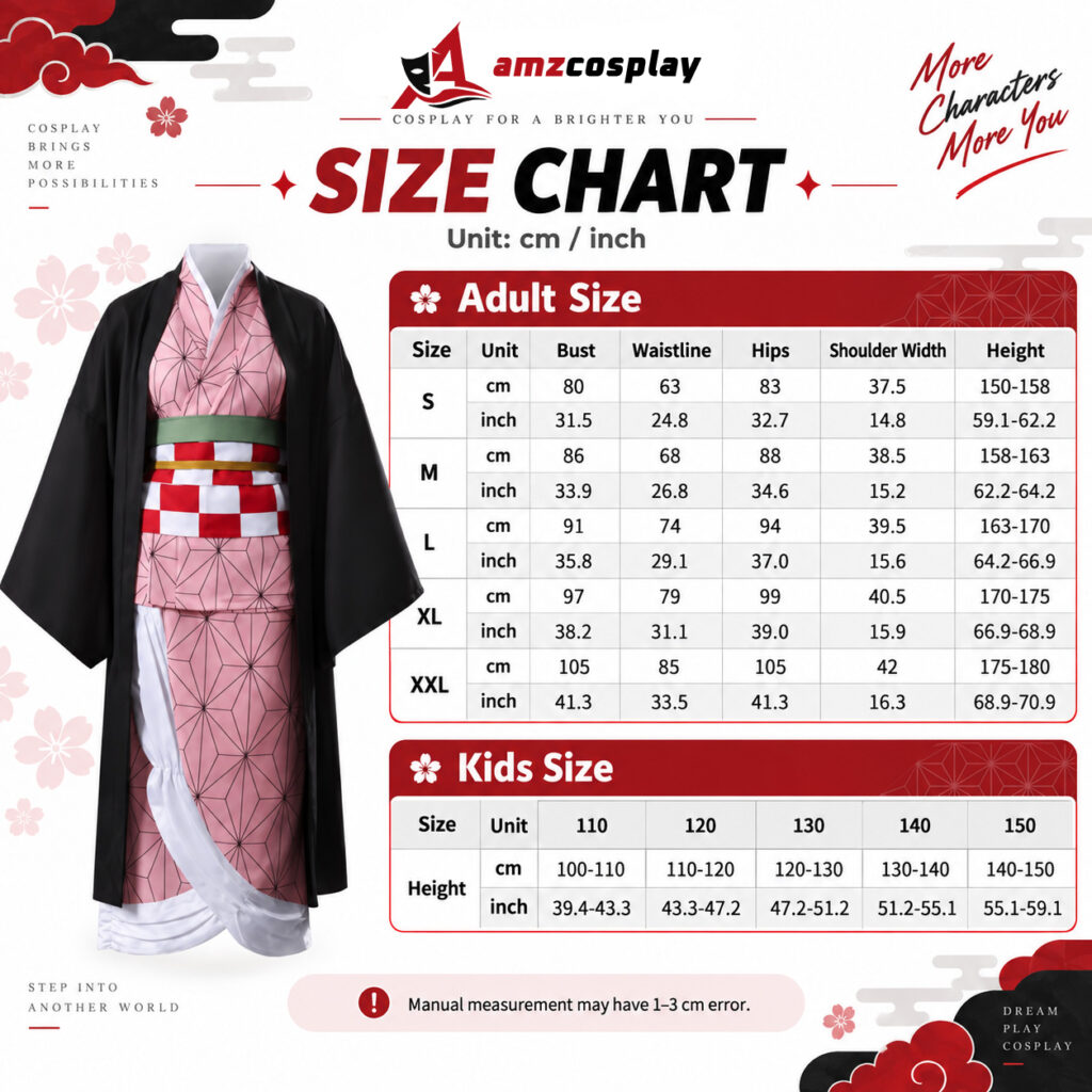Nezuko Kimetsu No Yaiba cosplay costume size chart