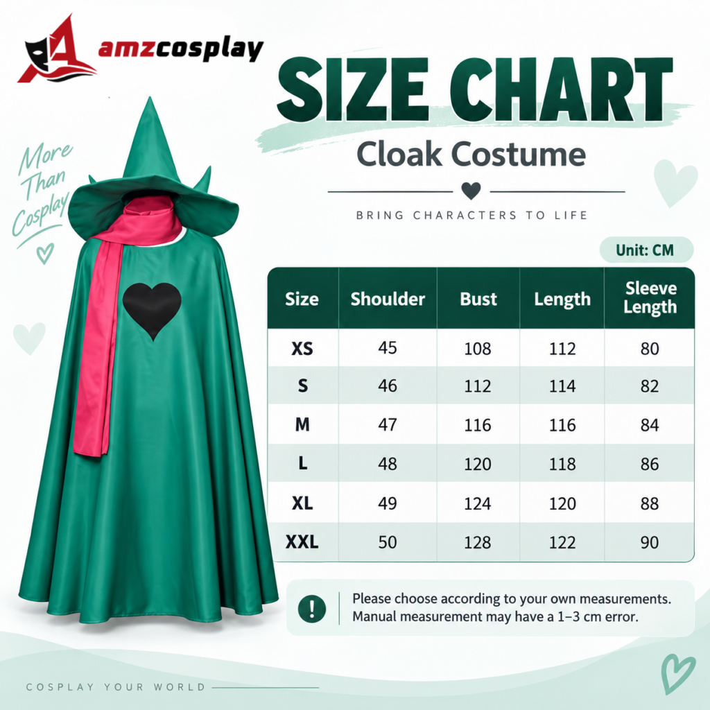 Ralsei Deltarune Green Wizard cosplay costume size chart