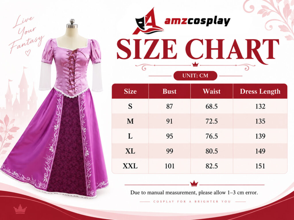 Rapunzel Tangled cosplay costume size chart