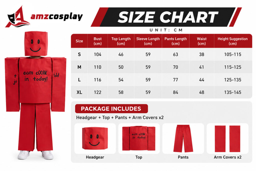 Red Roblox Halloween kids cosplay costume size chart