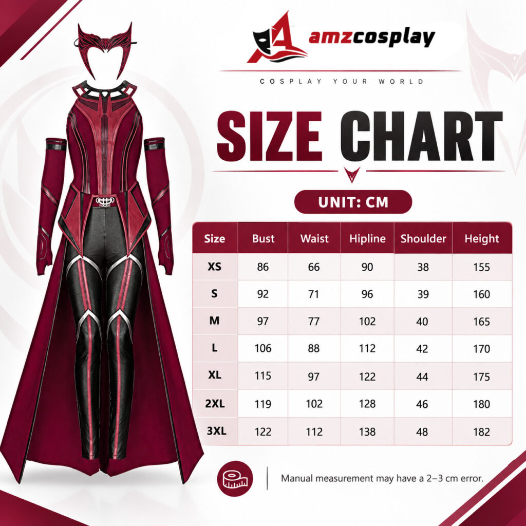 Scarlet Witch Maximoff Wanda Vision cosplay costume size chart