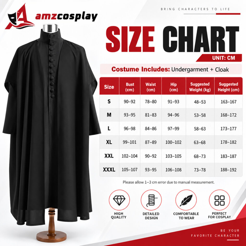 Severus Snape Hogwarts costume size chart