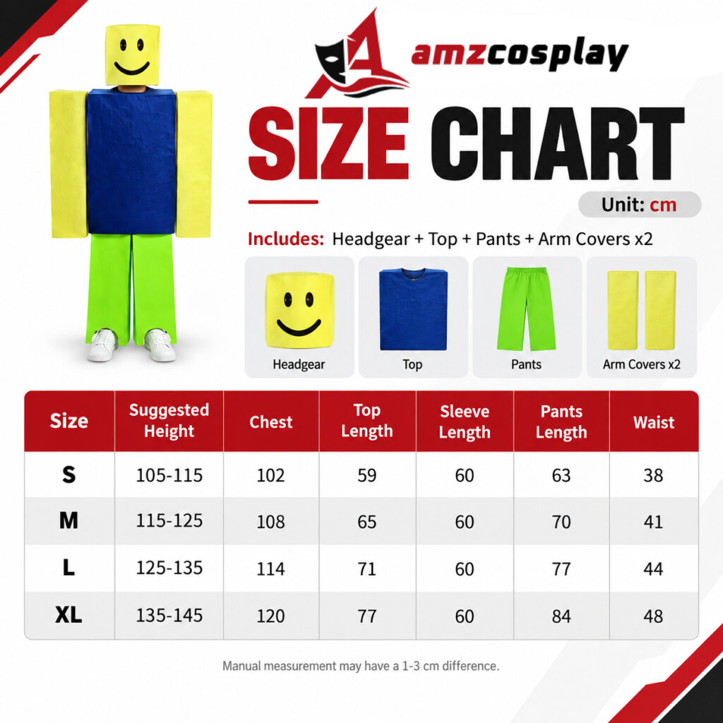 Smile Roblox Halloween kids cosplay costume size chart