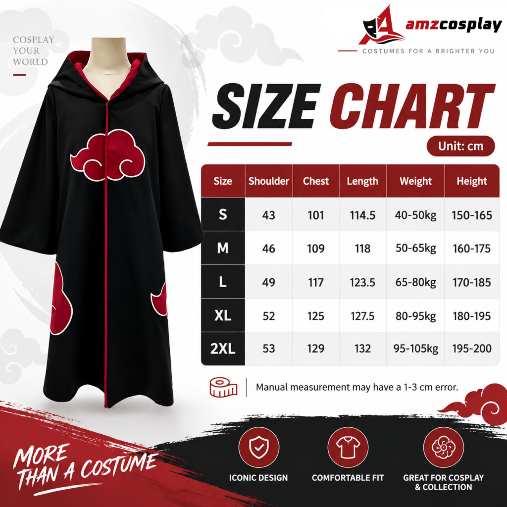Uchiha Sasuke Pain Cloak Naruto cosplay costume size chart