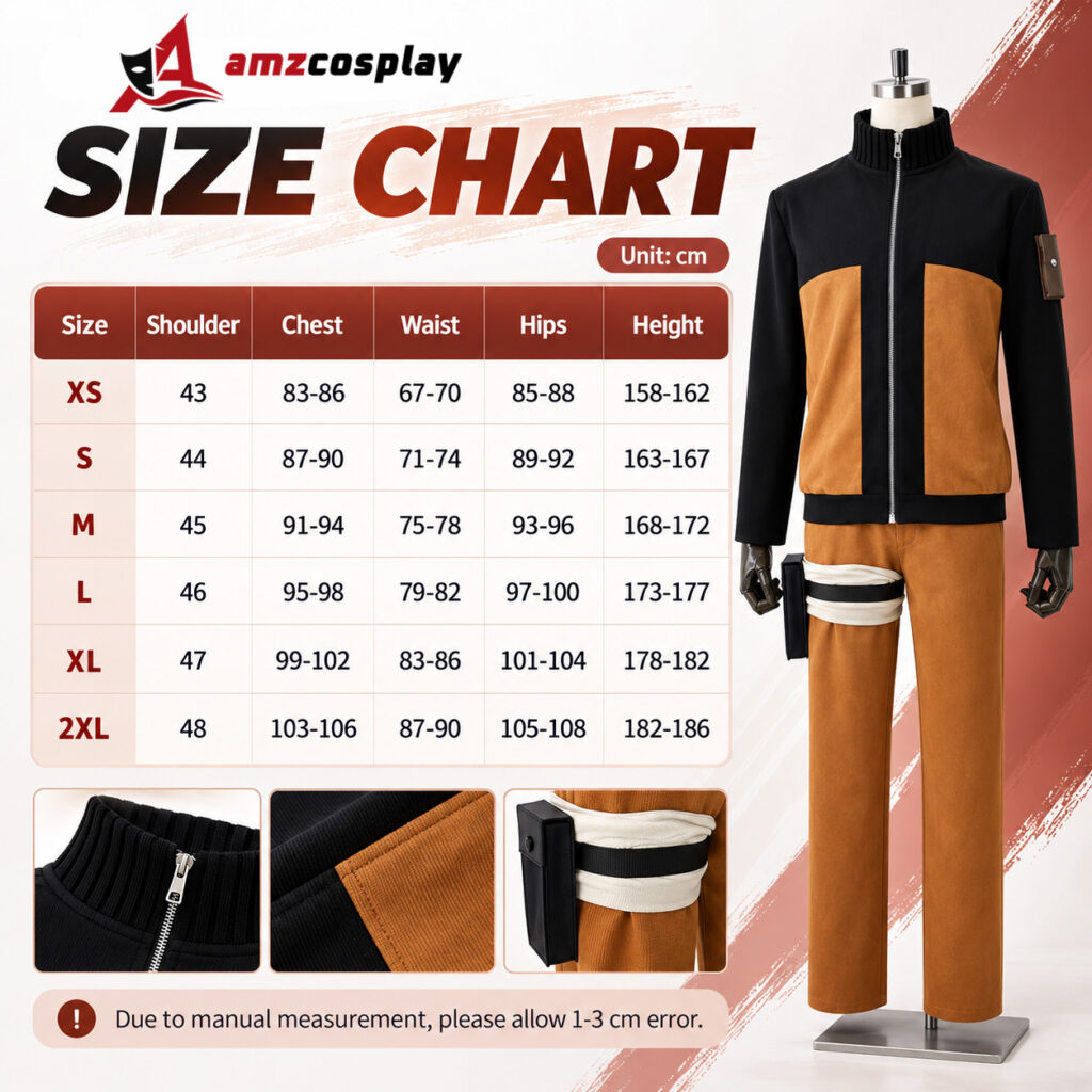 Uzumaki Naruto cosplay costume size chart