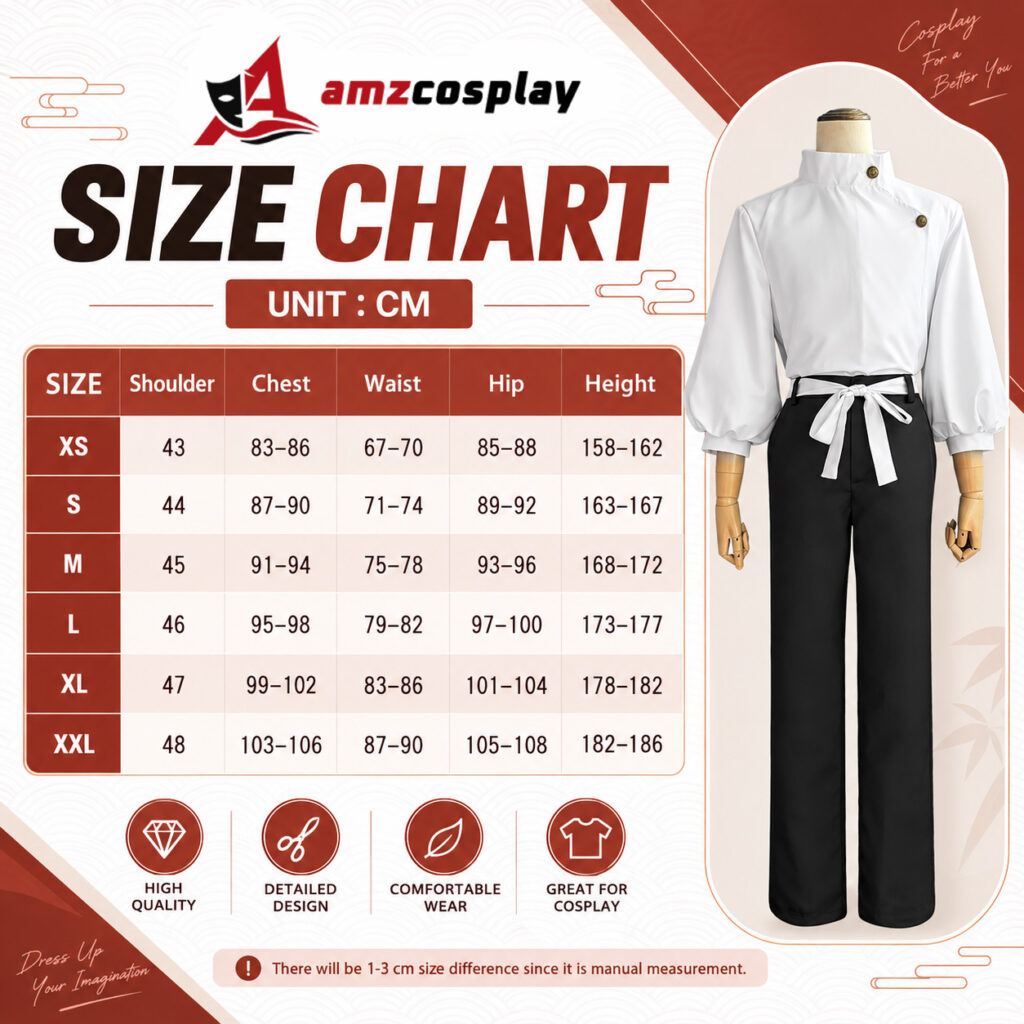 Yuta Jujutsu Kaisen cosplay costume size chart