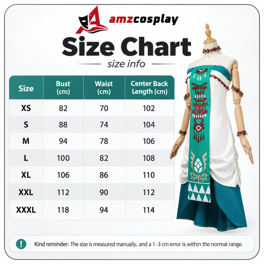 Zelda Princess The Legend of Zelda cosplay costume size chart