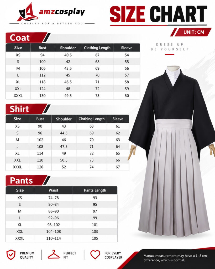 Zenin Naoya Jujutsu Kaisen cosplay costume size chart