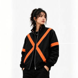 Bakugo Katsuki Inspired Black Orange Bomber Jacket, X-Design Anime Streetwear thumbnail 2