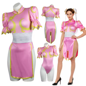 Chun Li Pink Street Fighter Halloween Cosplay Costume thumbnail 1