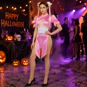 Chun Li Pink Street Fighter Halloween Cosplay Costume thumbnail 2