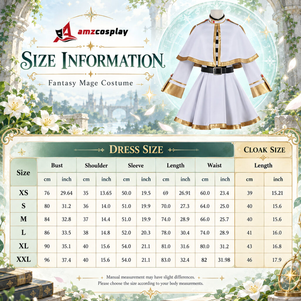 Frieren Beyond Journey's End Cosplay Costume size chart