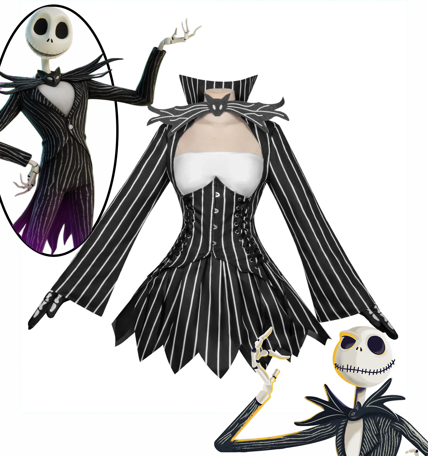 Jack Skellington Women Gothic Halloween Cosplay Costume product photo 1