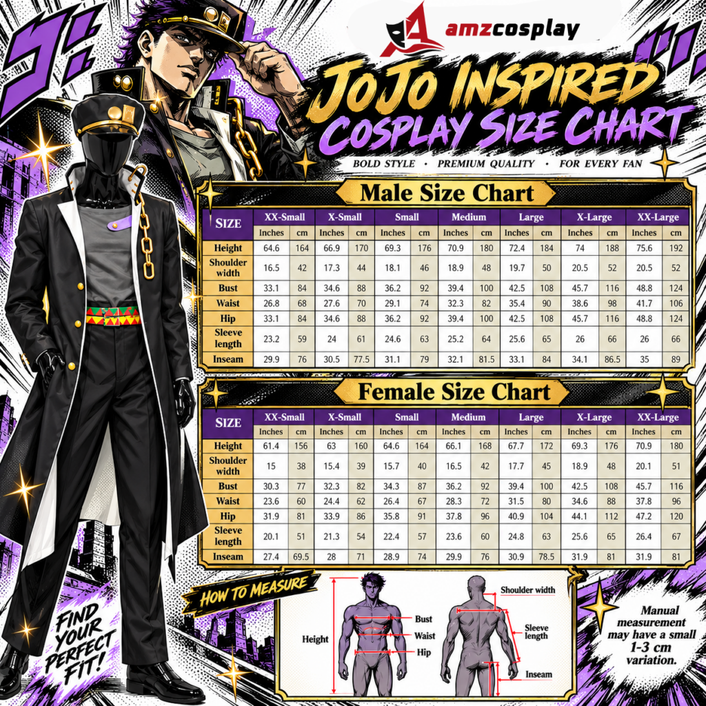 Kujo Jotaro JoJo Halloween Cosplay Costume size chart