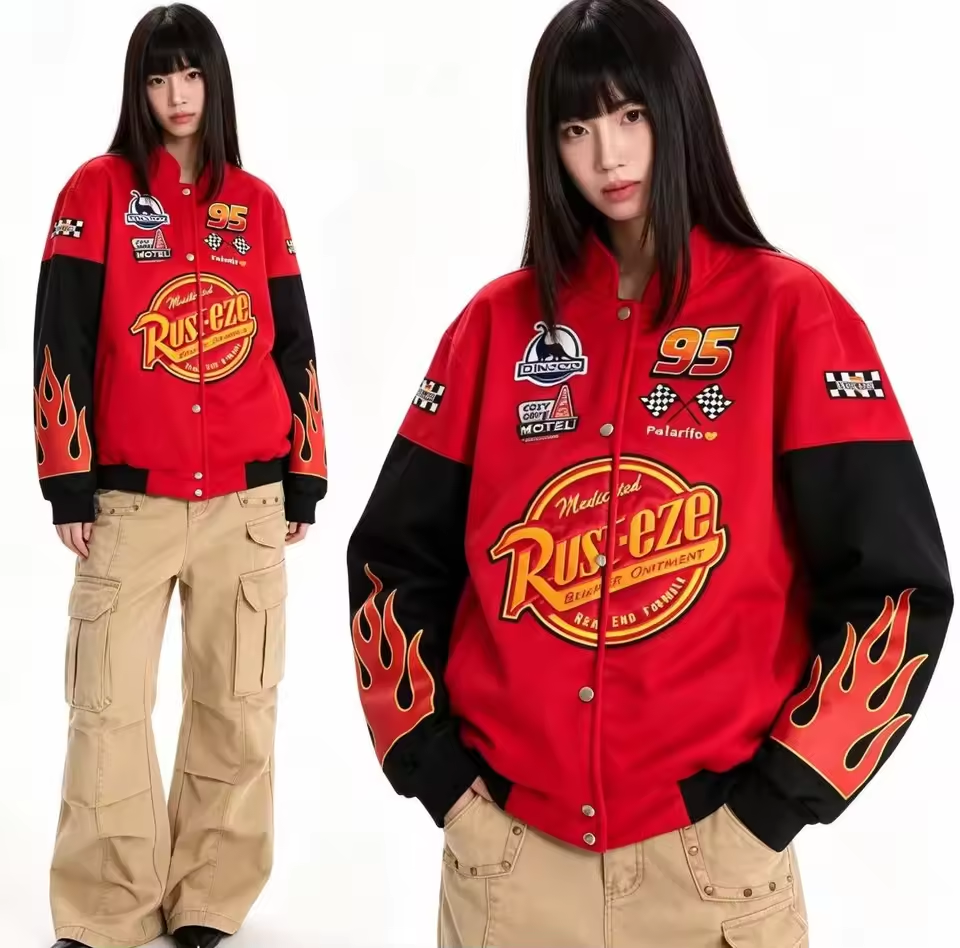 Lightning McQueen 95 Rusteze Racing Jacket – Red Y2K Retro Motorsport Jacket