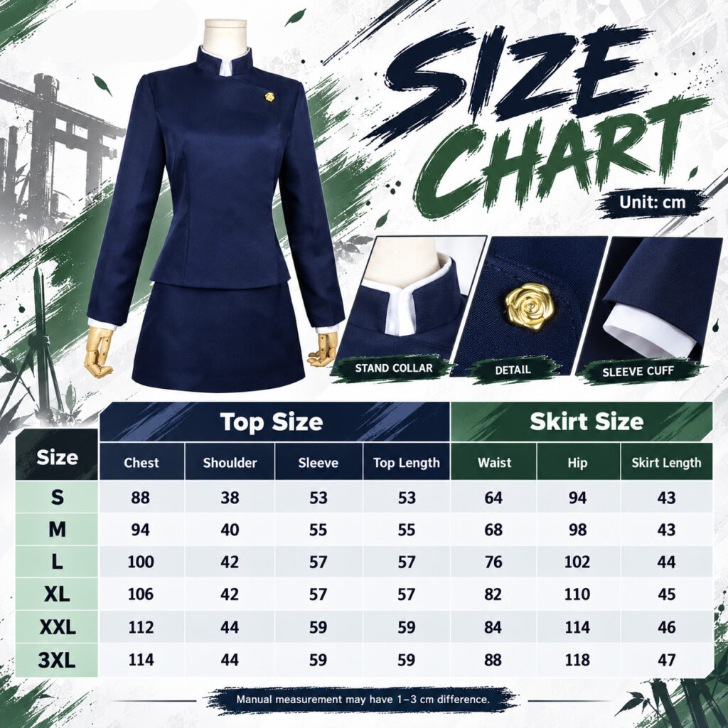 Maki Zenin Jujutsu Kaisen Cosplay Costumes size chart