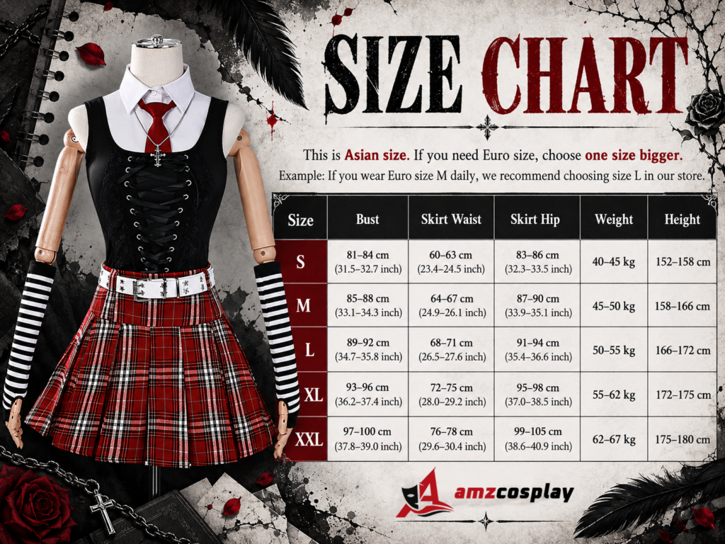 Misa Amane Death Note GothLoli Halloween Cosplay Costume size chart