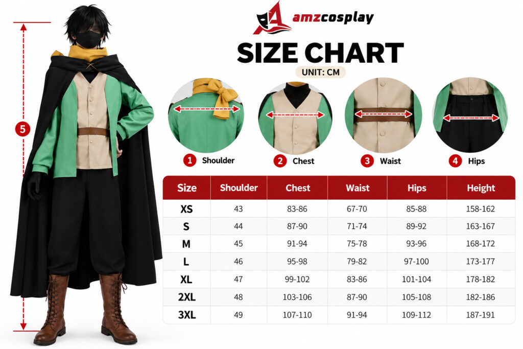 Natsuki Subaru Re Zero Cosplay Costume size chart