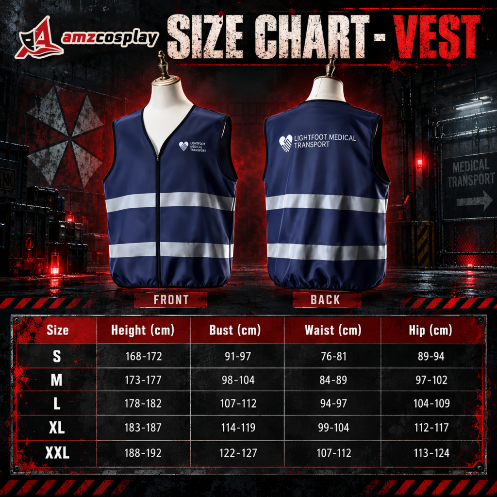 Resident Evil Bryan Halloween Cosplay Costume vest size chart