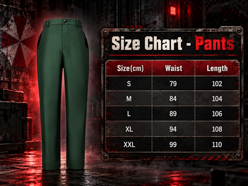 Resident Evil Bryan V2 Halloween Cosplay Costume Pants size chart