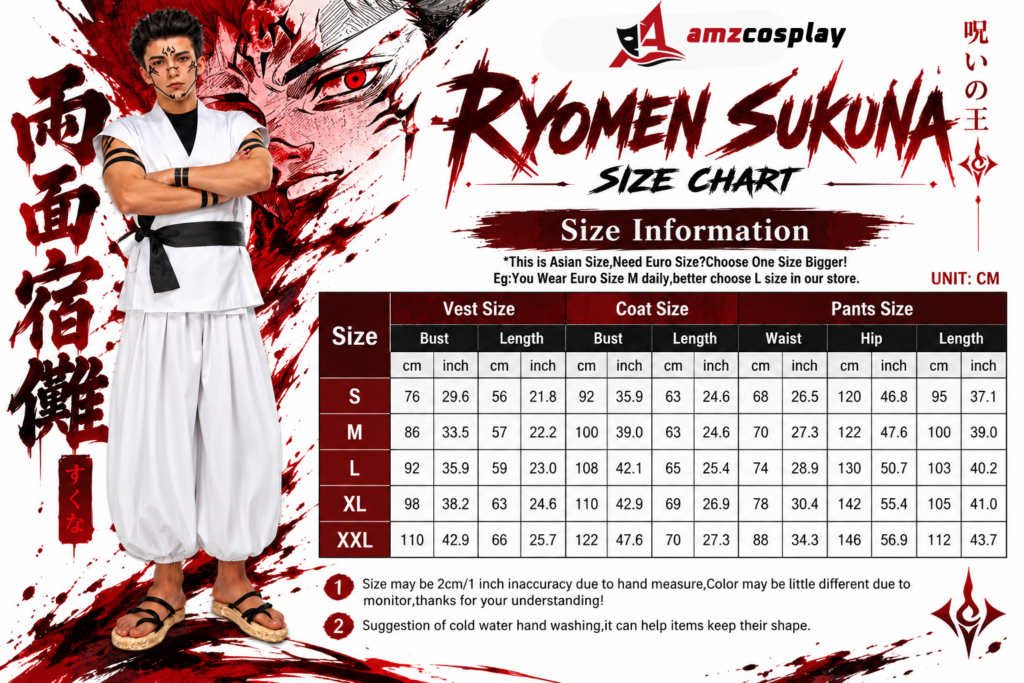 Ryomen Sukuna V2 Cosplay Costume size chart