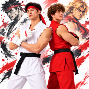 Ryu and Ken Street Fighter Karate Outfit Halloween Cosplay Costume thumbnail 1