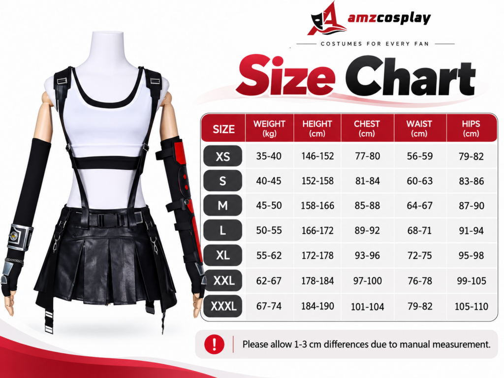 Tifa FF VII Cosplay Costume size chart