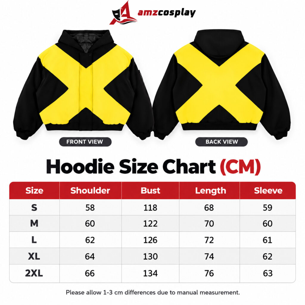 X-Men ’97 Wolverine Yellow & Black Bomber Jacket – Comic Inspired Streetwear Jacket size chart